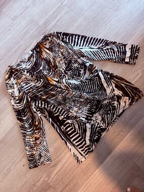 Calvin Klein Black White and Brown Abstract Print Long Sleeve Top